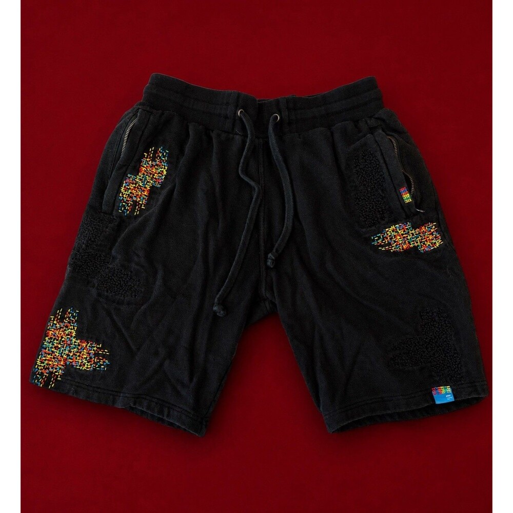 Cookies Sashiko Shorts Black Embroidered Patchwork Streetwear Size L Zipper